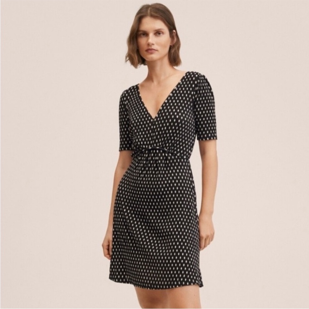 MNG Mango polka dot vneck lightweight tie dress size 4 retro classic party